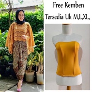 Pauline's Brukat Batwing Suit and Women's Free Kemben Batik Wrap Skirt