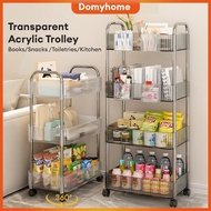 Transparent Arylic Trolley 3/4 Tier Multifunction Storage Trolley kitchen living Room Office Trolley Cart Troli Barang