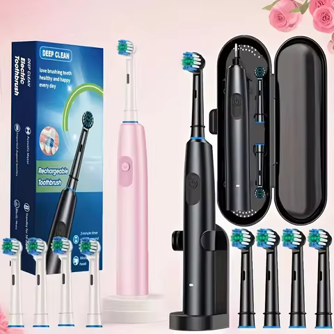 Electric Rotating Toothbrush for Adults with 4/8pcs Brush Heads Deep Cleaning Whitening Rechargeable