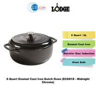 Lodge EC6D18 - 6QT Enamel Cast Iron Dutch Oven with Lid - Premium Midnight Chrome Cookware for All S