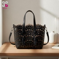 Baosity Crossbody Tote Bag Carved Pattern Handbag Structured Shape Black