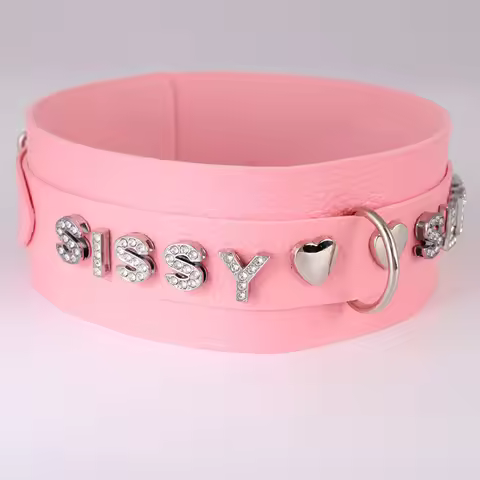 Sissy Chocker Pu Leather Choker BDSM Gift O Ring Cosplay Custom Chain Metal Leash Necklace Letter Go
