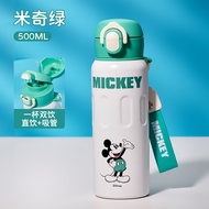 Disney Kids Double Drink Insulated Stainless Steel Straw Water Bottle Portable School Water Flask An