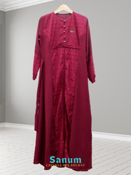 Geka Collection Gamis SANUM Crinkle Airflo mix Brukat Malika Dress Muslim Nyaman Mewah Panjang Lembu