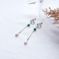 │淡水珍珠系列│淡水珍珠綠松長款耳環