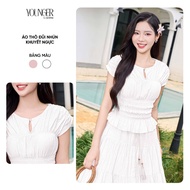 YOUNGER BY CARDINA women's shirt made of rough material with stylized ruffles and chest closure 5YAK