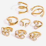 Quiet Design Feeling 18k Gold Stainless Steel Zircon Open Ring High-End Feeling ins Ring Titanium St