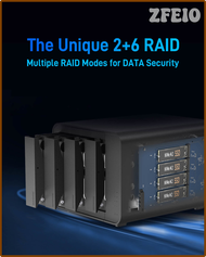 ZFEIO TERRAMASTER D8เคสแรลด์ไฮบริด8-อ่าว USB 3.2 Gen 2 10Gbps Type C การจัดเก็บข้อมูลรองรับการจู่โจม