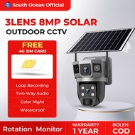 South Ocean 8MP CCTV Solar Outdoor Wireless Three Screen 4G SIM Card IP66 Waterproof Built-in Batter
