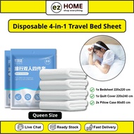 [Disposable Queen Bedsheet] One-Time 4-in-1 Disposable Queen Size Bed Sheet Set Quilt Cover For Trav