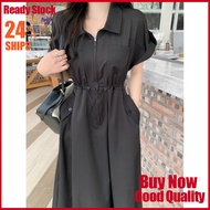 Dress【S-3XL 35-90kg】连衣裙显瘦韩版抽绳收腰 加大码辣妹工装裙子遮肉连衣裙Slimming dress Korean version drawstring waist