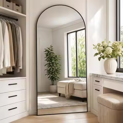 Arched Full Length Mirror 71"x26" - Floor Standing Body Mirror with Aluminum Frame,Leaning Hanging f