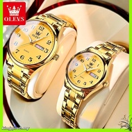 OLEVS  Jam Tangan Original Waterproof Stainless Steel Quartz Luminous Casual Couple Watch Set 5567