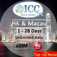 ICC eSIM_HK & Macau 2-28 Days Unlimited Data SIM(Need do Real name register)/Can top up reuse
