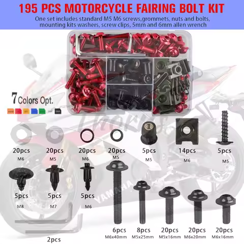 195Pcs Fairing Bolts Kit Screws Nuts Clips For Honda CB600F CB650 CB650F CB125R CB650R CB1000R CB400