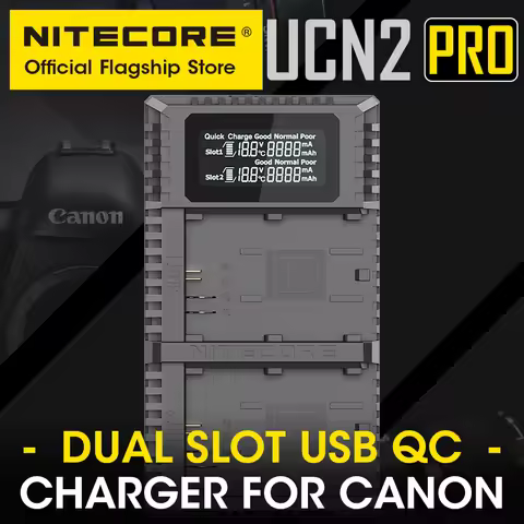 NITECORE UCN2 PRO Camera Battery Charger Digital USB QC Fast Charge Dual Slot for Canon LP-E6N EOS R