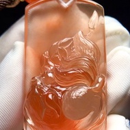 極品天然紅兔毛紅水晶貔貅吊墜 雕工精美 配手工編織吊繩