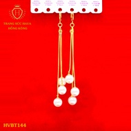 Bông Tai Khuyên Tai Nữ Dáng Dài 2 Hạt Ngọc Trai Titan Xi Mạ Vàng Non 24k Cao Cấp - Trang Sức Hava Ho