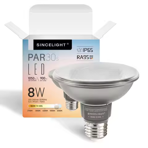 Pack of 2, 5CCT, E27 LED Reflector Spotlight With IP65 Waterproof, 8W, 1050 Lumens, RA95 (PAR30 Bulb