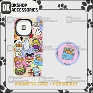 Funny DKshop Magnetic Case – Many Cartoon Characters, PopSocket Included, Shockproof, Supports Wirel
