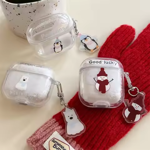 Christmas Snowman Quicksand Case for AirPods 4 Airpod 1 2 3 Pro Pro2 Bluetooth Earbuds Protective Ea