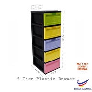 3 Tier 4 Tier 5 Tier Plastic Drawer Storage Cabinets Ready Stock