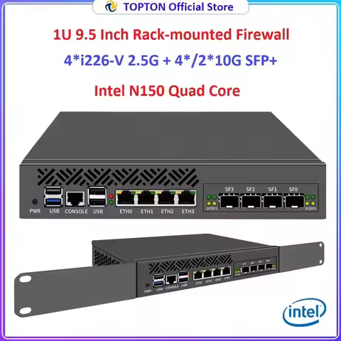 Intel N150 1U 9.5 Inch Rack mounted Mini PC Firewall 4*/2*10G SFP 4* i226-V 2.5G LAN Mini Computer N