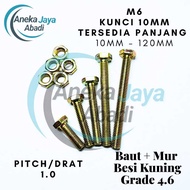 M6 4.6 Yellow Iron Nut Bolt 1.0 Thread Length 10mm - 120mm / Bolt Nut 10 Pitch 1.0 M6x10mm - M6x120m