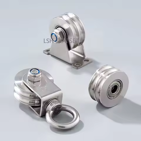 Stainless Steel Double-slot Pulley U-shaped Track Silent Roller Wheel Wire Rope Lifting Ring Hoistin