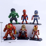 6Pcs 9cm Marvels Comics Iron Mans Spidermans Captain America Thor Hulk Model PVC Material Animations