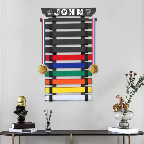 Wall Mounted Karate Belt Display Rack Wood Taekwondo Belt Display Holder for Adults Sports Martial A