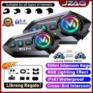 【Local】JZAQ Y12pro 500m Helmet Intercom for Motorcycle,BT5.4 With RGB Light Waterproof Helmet Headse