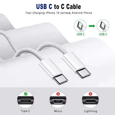 NEW 60W Type C to Type C Cable Data Line For Iphone 15 16 17 Samsung Xiaomi Fast Charging USB C to C