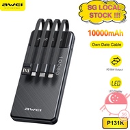Awei 3-in-1 Authentic powerbank 10000mAh Battery p51k/p11k/P41K with USB Cable Lightning Type-C Micro (All Phones)
