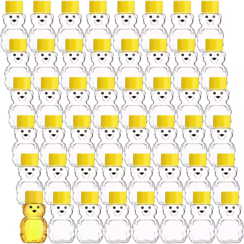 2 oz Plastic Honey Bear Bottle BearMini Honey Bear Jars with Lids Cap Bear Juice Bottle for Holidays