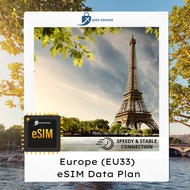 【Eu33 eSim】eSim Europe & Turkey (Daily) eSIM Data【Daily 1GB-3GB】GOGO ROAMING Travel eSIM