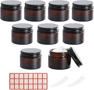 8 x Jars Glass Brown 20 ml 30 ml 50 ml Empty Jar Cosmetic Jar with Lid, 2 Spoons and Stickers, Anti-