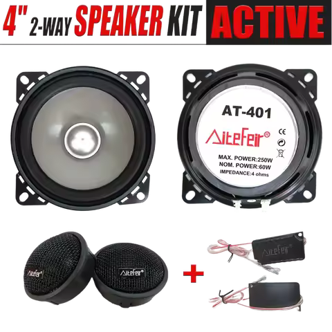 4 Inch 2-Way Active Car Speaker System 250W Max Power Auto Audio with Titanium Tweeter & Crossover 4