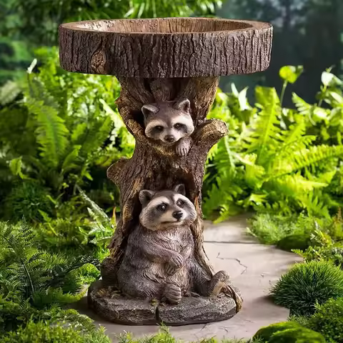 Resin Raccoon Birdbath Polyresin Antique Garden Bird Bath Antique Garden Bird Bath Home Garden Yard 