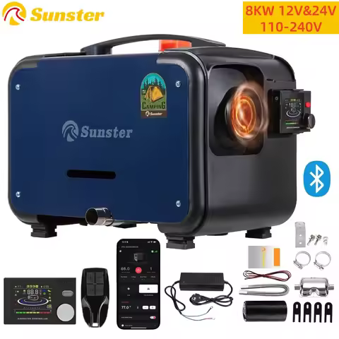 Sunster 8KW 12V&24V&110-240V Portable Diesel Air Heater APP Control Ultra quiet Night Parking Heater