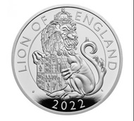 👑🦁 英國 2022年The Royal Tudor Beast 皇家都澤皇朝糸列 (The England Lion) 英格蘭獅子 1oz 一安士Silver Proof精鑄版銀幣