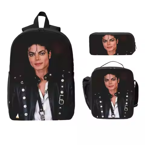 Michael Jackson Backpack Student BookBag School Bag Computer Shoulder Bags 3ps Insulated Lunch Bag P