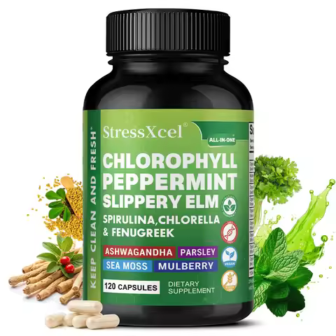 Chlorophyll Capsules with Peppermint - Supports Internal Cleanse, Gut Health, pH Balance, Natural Fr