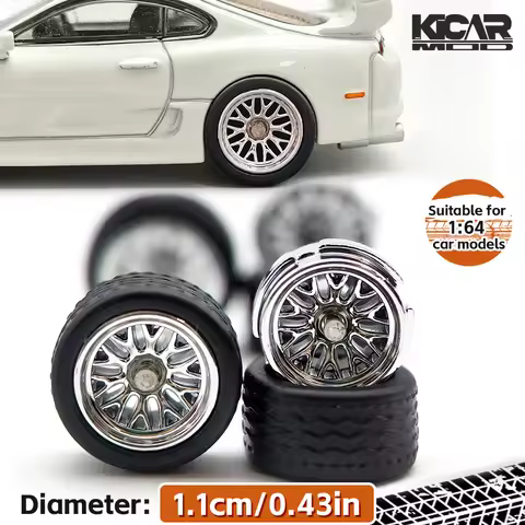 1/64 Silver Electroplated Wheels with Detachable Rubber Tires for Advan GT Diecast Model Car Refitti