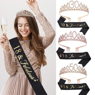 Woman 18th 21th 30th 40th 50th 60th 70th Birthday Decorations Rhinestone Crystal Crown Sash Supplies