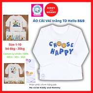 [Hello B&B] Áo nút vai trắng TD cho bé 6-35kg AL0013 - HELLO BB cotton tự nhiên 100% mềm mịn mát (Hì