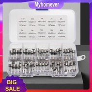 100Pcs Fast-blow Glass Tube Fuse Amp 0.2A-20A 250V Packag in A Clear Plastic Box