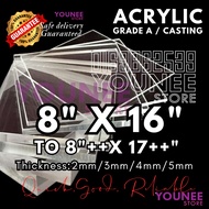 8 x 16 inches to 17++ inches acrylic sheet with 2mm, 3mm 4mm and 5mm / transparent akrilik