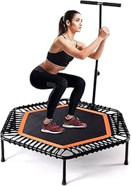 Home Office Fitness Trampoline Support 200kg with Adjustable T-Handle Suction Cup Footrest Foldable Mini Trampoline for Indoor/Outdoor Adults Kids Sports Trampoline Jumping 48in Black