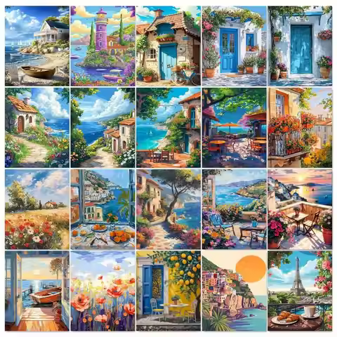GATYZTORY Diy Painting By Numbers Acrylic Paint Picture With Numbers Landscape On Canvas Drawing By 